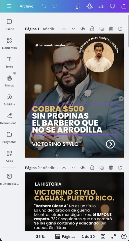 Concepto y diseño del carrusel en Canva